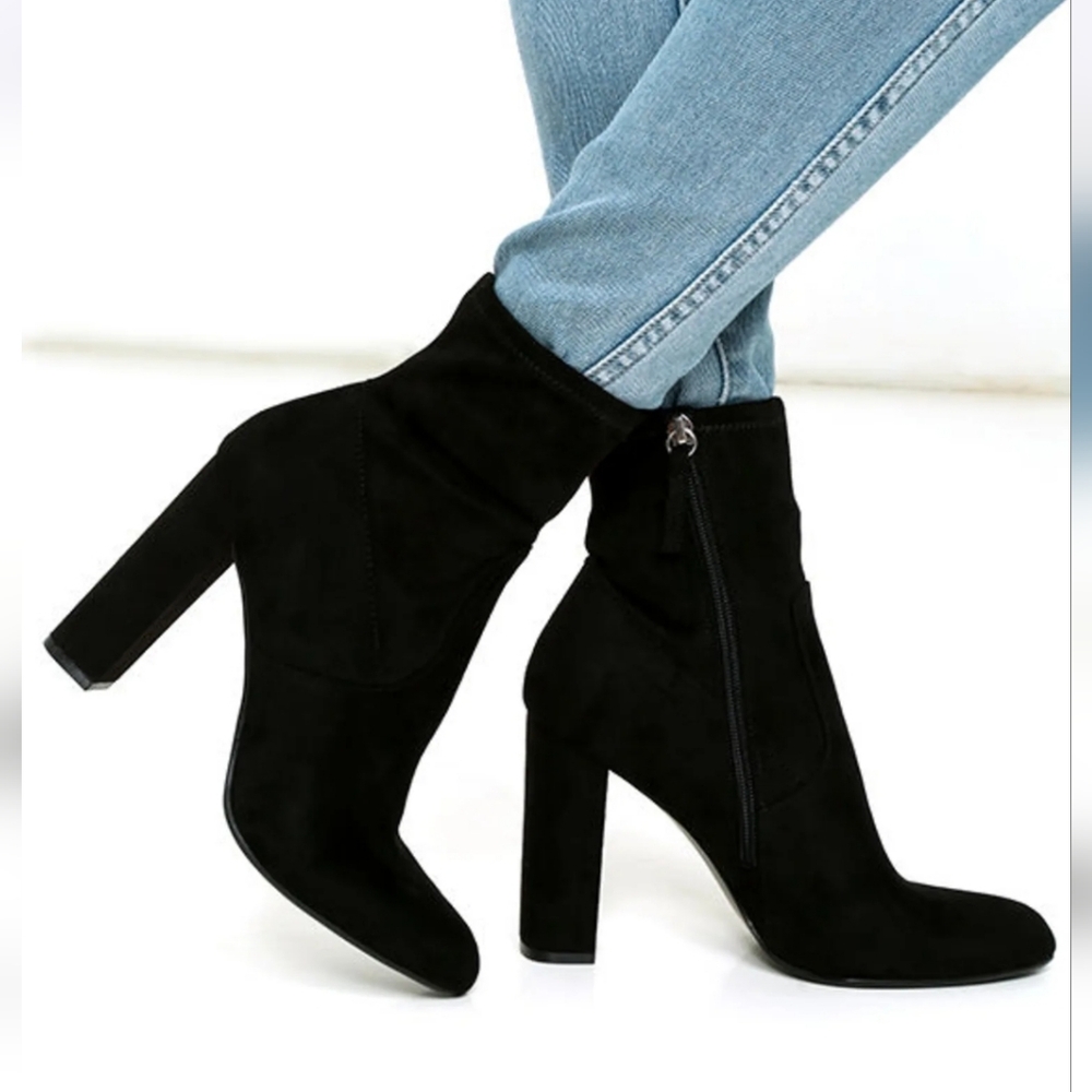 Steve Madden Edit Black Suede High Heel Mid-Calf Boots